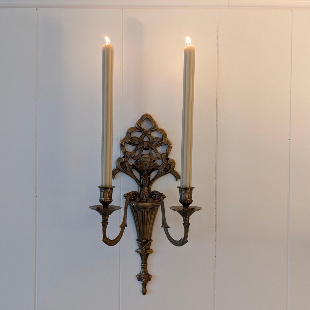 Vintage Brass Candle Sconce Gold Double Arm Art Nouveau Style Sconce Moody Home Décor Elegant Wa... | Etsy (US)