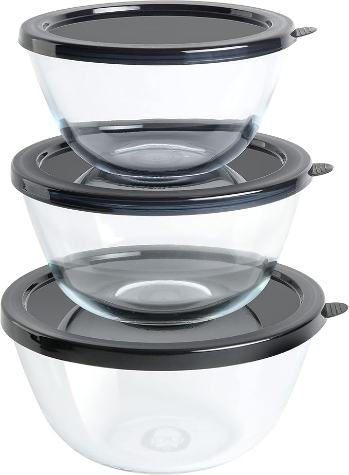 Babish Glass Mixing Bowl Set with Lids, 3-Piece | Amazon (US)