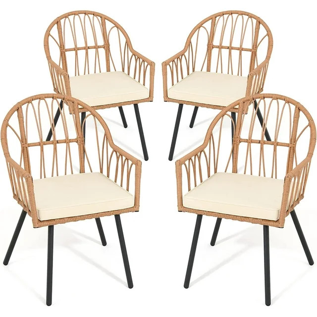 Dextrus Rattan Wicker Dinning Chairs Set of 4, Patio Furniture Set with Beige Cushion, All - Weat... | Walmart (US)