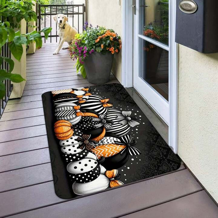 1 Piece/Halloween Rubber Back Door Mat, 100% Absorbent Anti Slip Pumpkin Mat, Holiday Design, Machine Washable Floor Mat, Suitable For Outdoor Garden Decoration Entrance, Kitchen, Living Room, Bedroom, Laundry Room, Washable Area Mat, Halloween Decoration | SHEIN