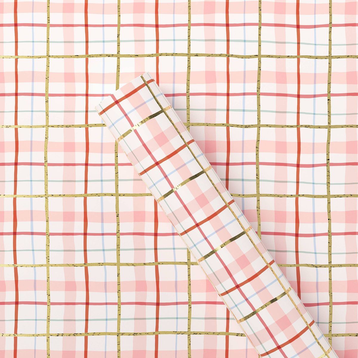 20 sq ft Plaid Christmas Gift Wrap White/Blush - Wondershop™ | Target