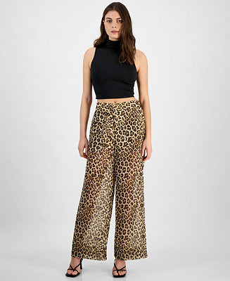 Bar III Women's Sheer Cheetah-Print High-Rise Wide-Leg Pants, Exclusively at Macy's  - Macy's | Macy's
