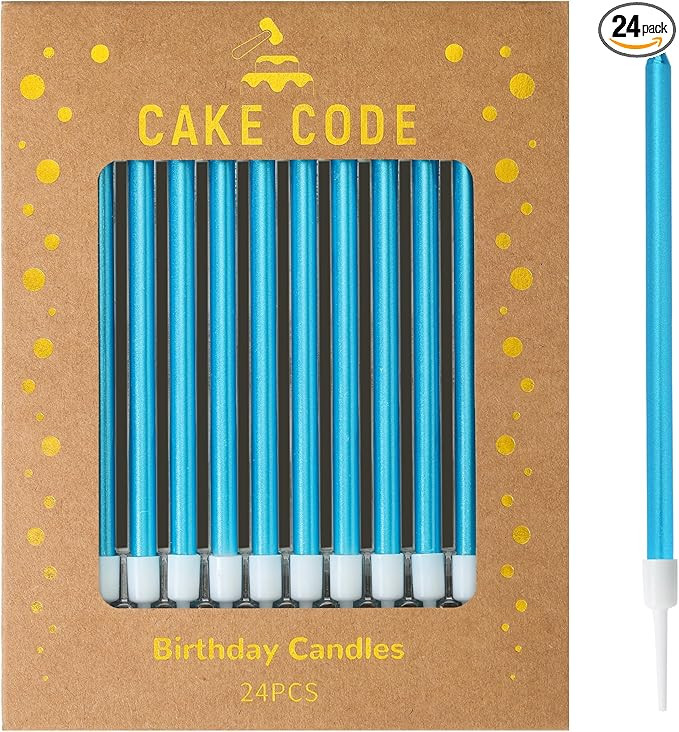 Blue Long Thin Birthday Candles, Cake Candles, Birthday Parties, Wedding Decorations, Party Candl... | Amazon (US)