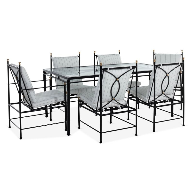 Frances 7-Pc Dining Set, White Stripe | One Kings Lane