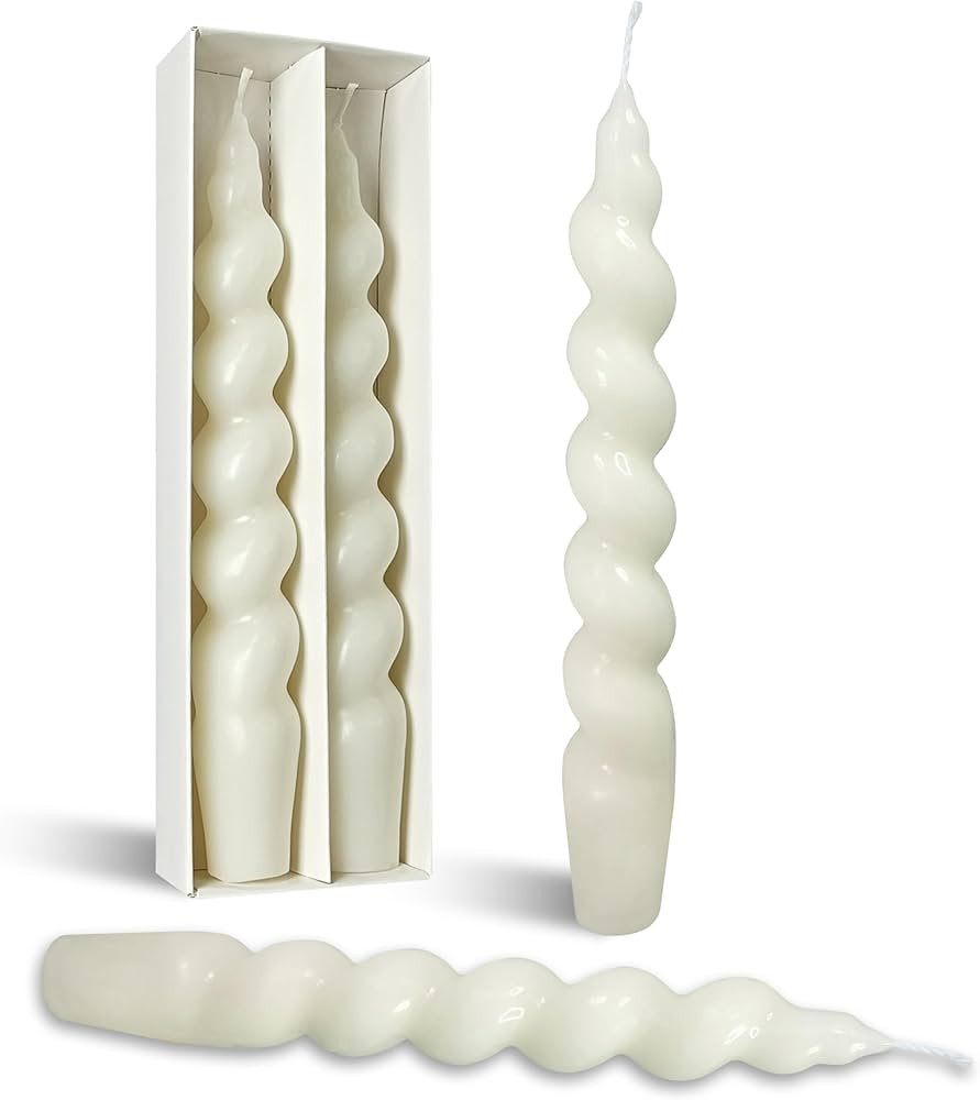 Spiral Taper Candle Milk White Unscented Twisted Candlesticks 7.5 Inch Smokeless Short Candle Sti... | Amazon (US)