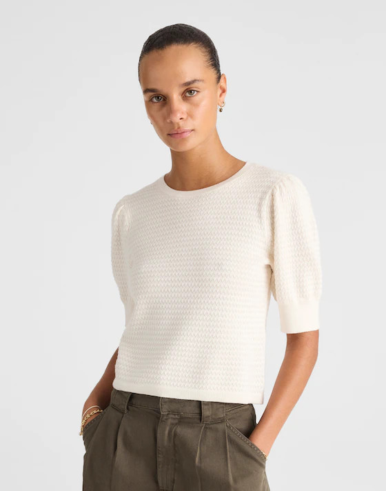 Merino Wool-Silk Blend Puff-Sleeve Sweater Tee | Madewell | Madewell