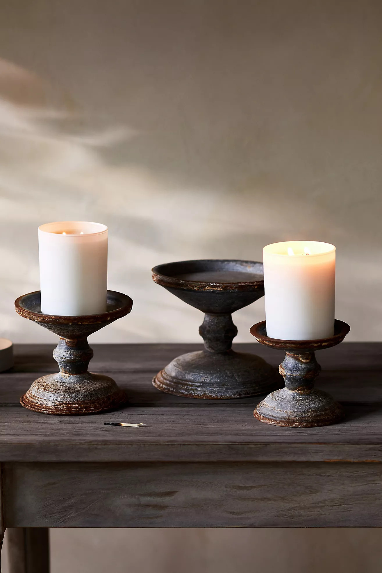 Aged Iron Pillar Candle Holder | Anthropologie (US)