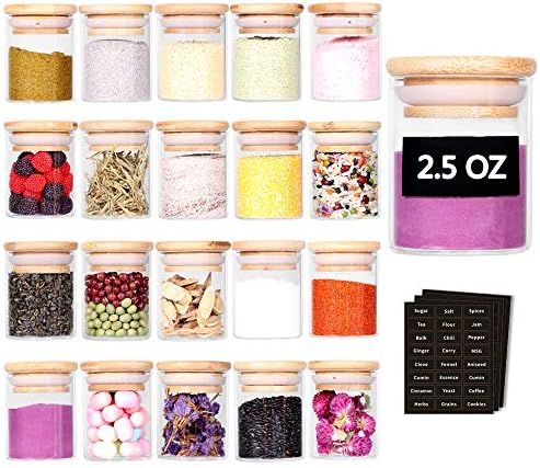 Tzerotone Spice Jar Set,2.5oz 20 Piece Glass Jar with Bamboo Airtight Lids and Labels, Mini Clear Fo | Amazon (US)