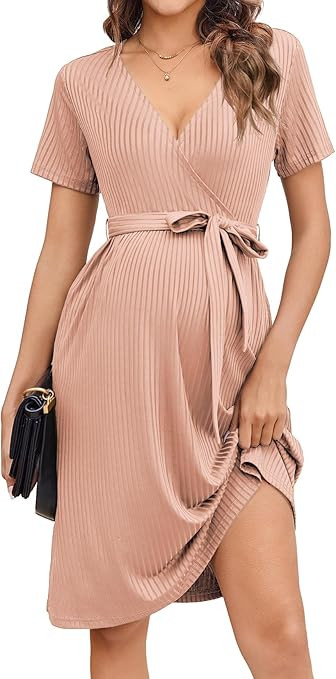 Ekouaer Women Short Sleeve Maternity Nursing Dress Casual V Neck Breastfeeding Loungewear Ribbed ... | Amazon (US)