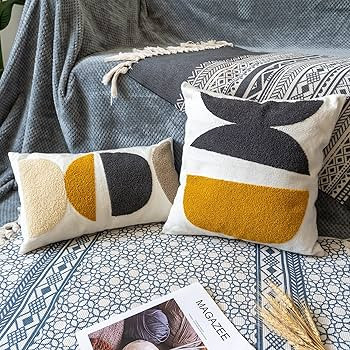 Boho Lumbar Decorative Pillow Cover, Abstract Geo Throw Pillowcase for Retro Mid Century Accent D... | Amazon (US)