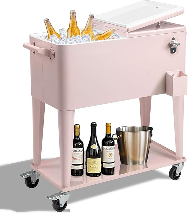Outvita 80 Quart Rolling Ice Chest, Portable Bar Drink Cooler with Catch Basin, Bottom Storage Tr... | Amazon (US)