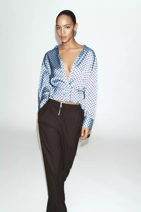 POLKA DOT SATIN EFFECT SHIRT WITH BELT | Zara US