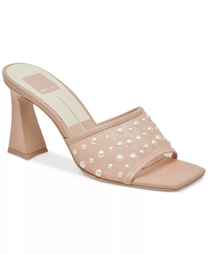 Narda Imitation Pearl Mesh Flare Heeled Dress Sandals | Macy's