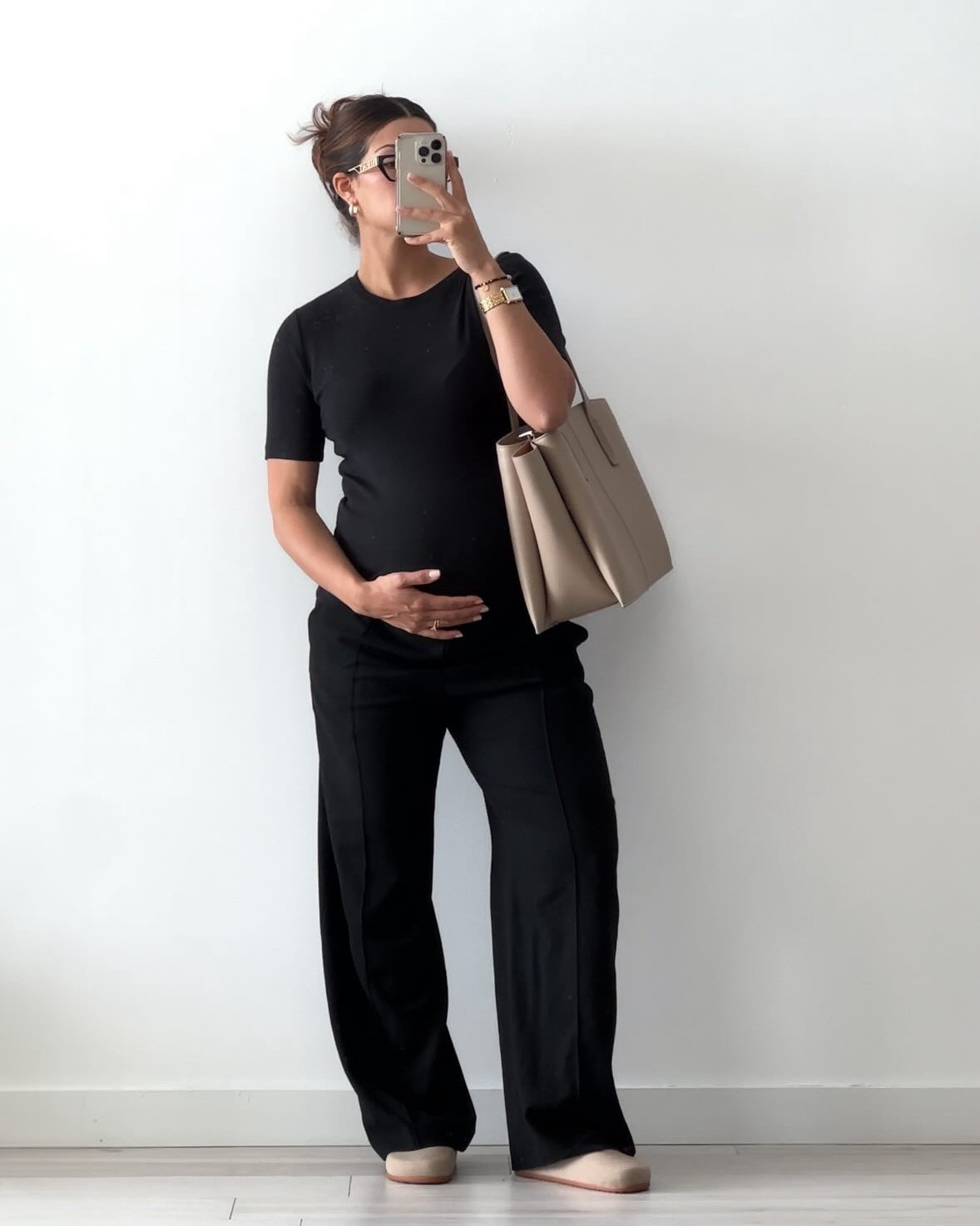 bump friendly workwear ootd —

comfy is the code name ☁️

details:
top - @gap 
bottoms - @gap 
shoes - @rothys 
bag - @frejanyc 

links on @shop.ltk 🔗 

#workwear #officeoutfit #bump #maternity #smartcasualwear #miamicontentcreator
