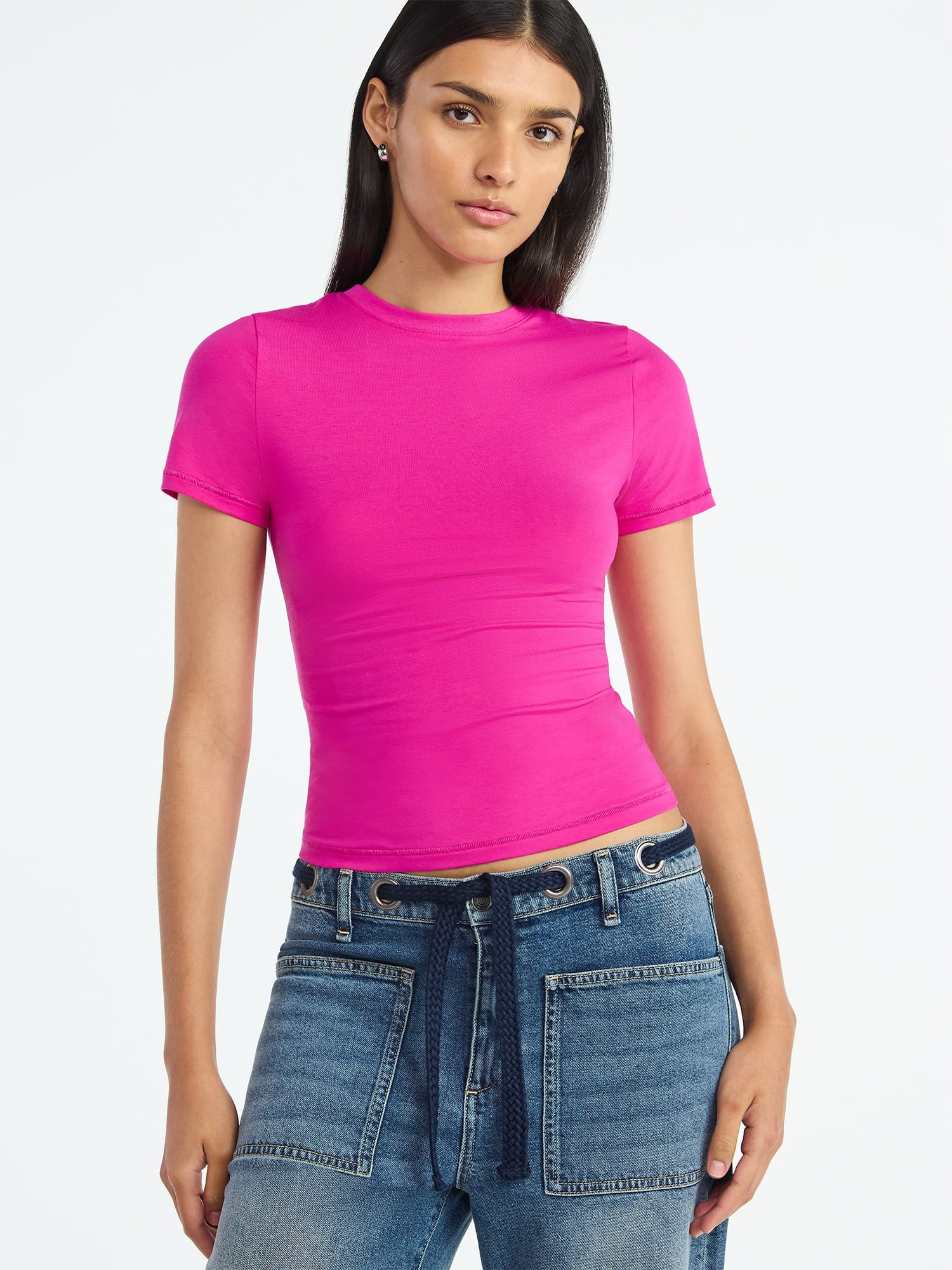 Scoop Women’s and Women’s Plus Stretch Cotton Baby Tee with Short Sleeves, XS-4X | Walmart (US)