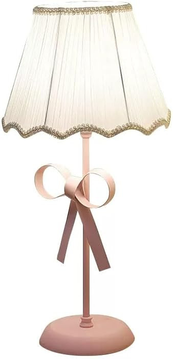 Nordic White Pink Table Lamp for Girl's Bedroom Single Cute Bow Table Lamp with Fabric Shade Mode... | Amazon (US)