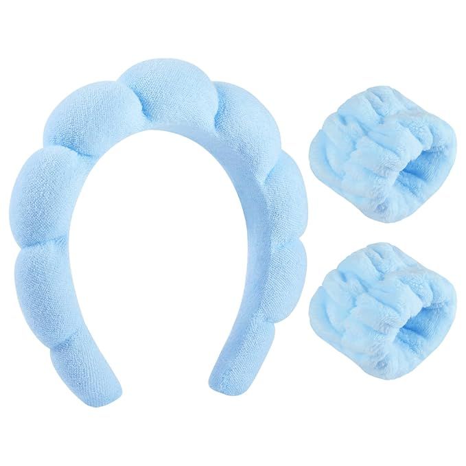 Sponge Spa Headband for Women, Blue Makeup Headband and Wrist Washband Set for Face Washing, Skin... | Amazon (US)