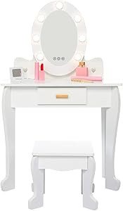 Joyspirit Kids Vanity with Mirror and Stool, Girls Vanity with Touch Light and Wood Makeup Playse... | Amazon (US)