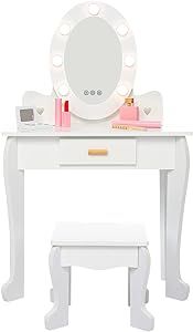 Joyspirit Kids Vanity with Mirror and Stool, Girls Vanity with Touch Light and Wood Makeup Playse... | Amazon (US)
