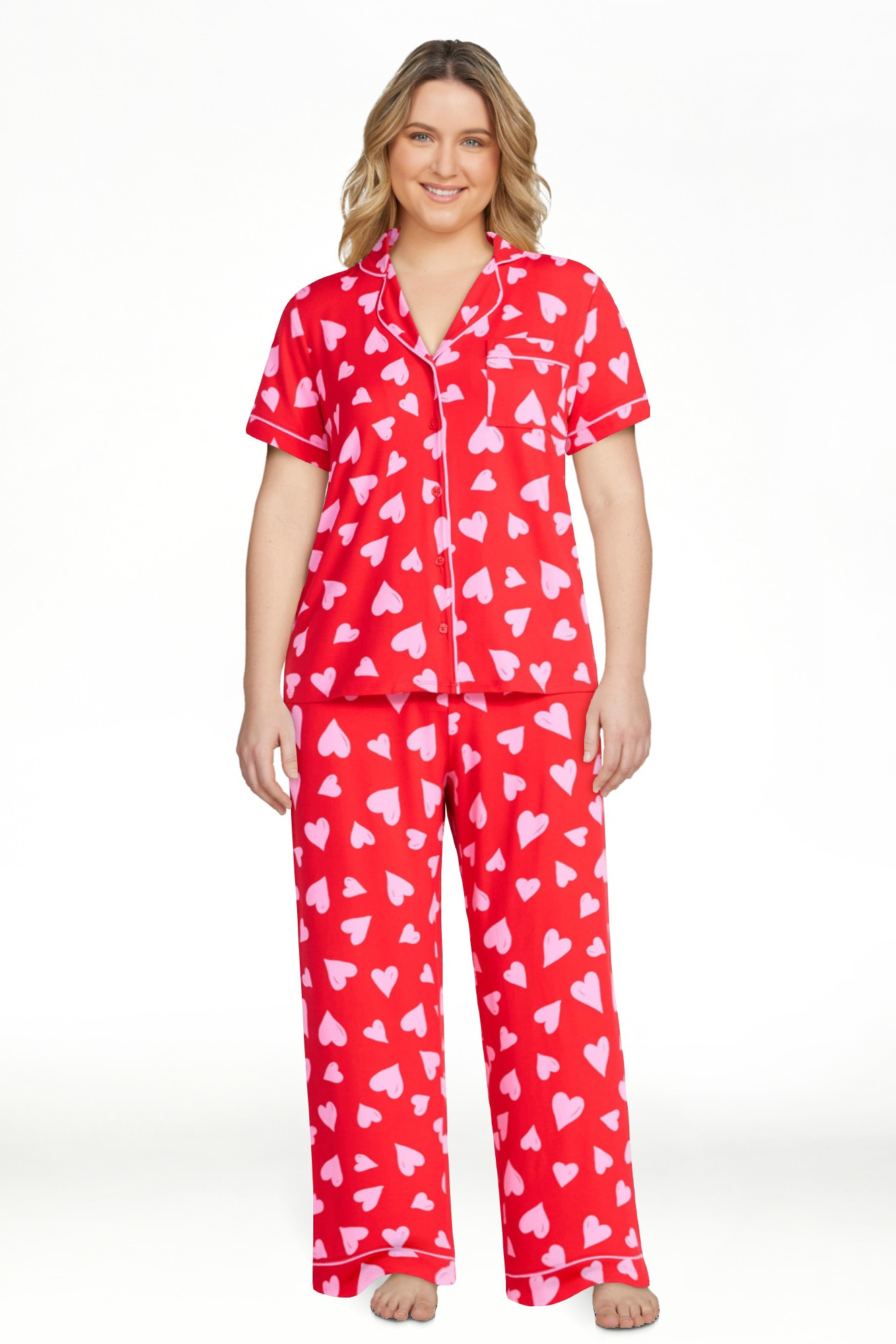 Joyspun Women's Dreamy Soft Collection Notch Knit Top and Capri Pants Valentine's Day Valentine's... | Walmart (US)