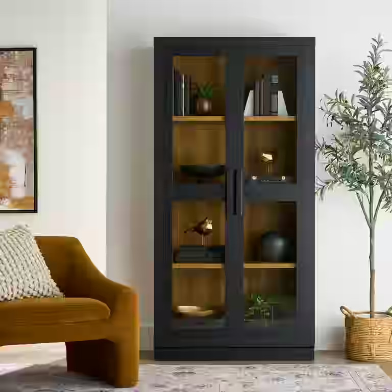 Better Homes & Gardens Ezra Glass Door Storage Cabinet, Rich Black finish | Walmart (US)