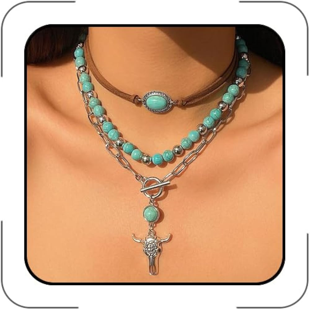 CSIYANJRY99 Layered Western Necklaces for Women Vintage Turquoise Beaded Western Jewelry for Wome... | Amazon (US)