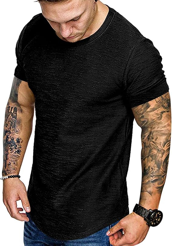 Fashion Mens T Shirt Muscle Gym Workout Athletic Shirt Cotton Tee Shirt Top | Amazon (US)