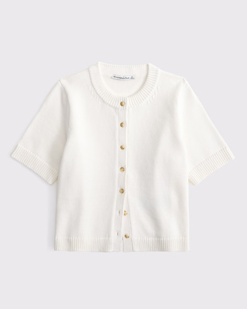 Abercrombie & Fitch Women's Short-Sleeve Crew Cardigan in Cream - Size XXS | Abercrombie & Fitch (US)