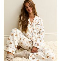 Women's Cream Teddy Long Sleeve Shirt and Trousers Pyjama Set New Look | New Look (UK)