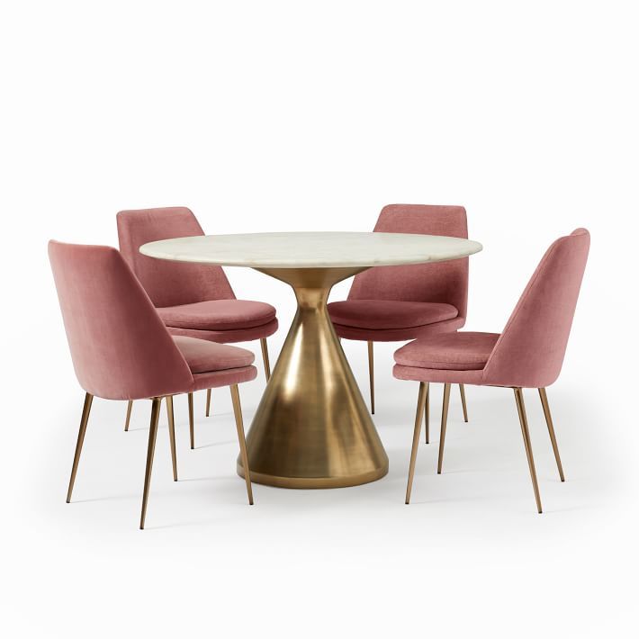 Silhouette Pedestal Round Dining Table &amp; Finley Chair Set&#160; | West Elm (US)