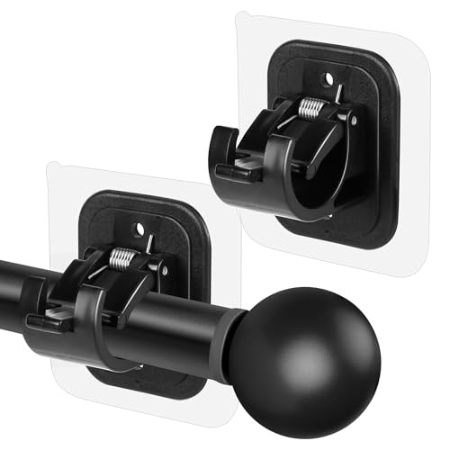 2PCS No Drill Curtain Rod Brackets No Drilling Self Adhesive Curtain Rod Holder Hooks Nail Free Adjustable Curtain Rod Hooks Curtain Hangers for Bathroom Kitchen Home Bathroom and Hotel (2PCS Black) | Amazon (US)