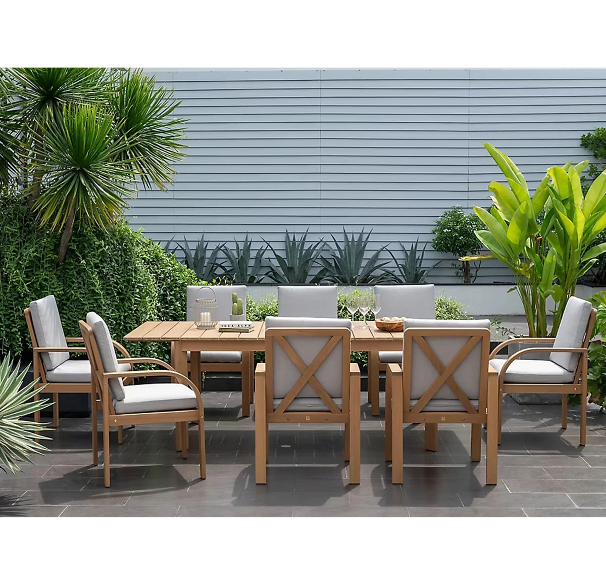 Hermes 9Pc Outdoor Patio FSC Wood Dining Set With Cushions | Wayfair North America