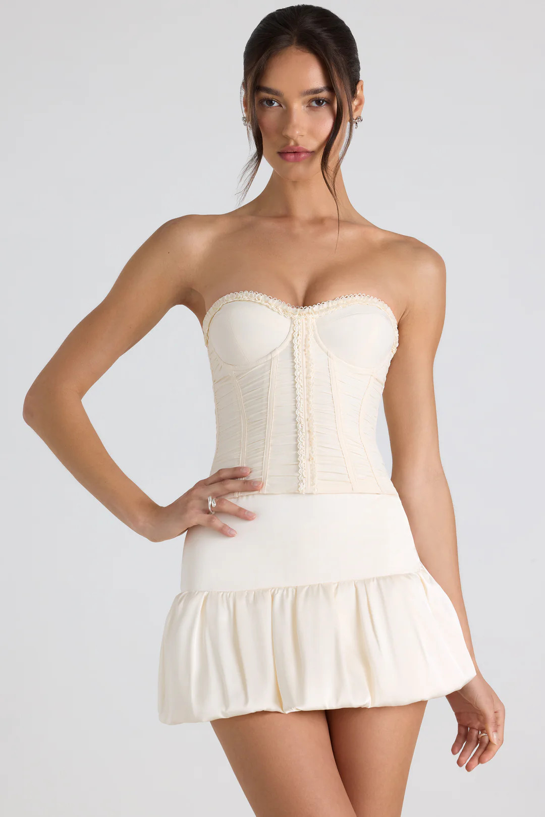Bubble Hem Mid-Rise Micro Mini Skirt in Ivory | Oh Polly