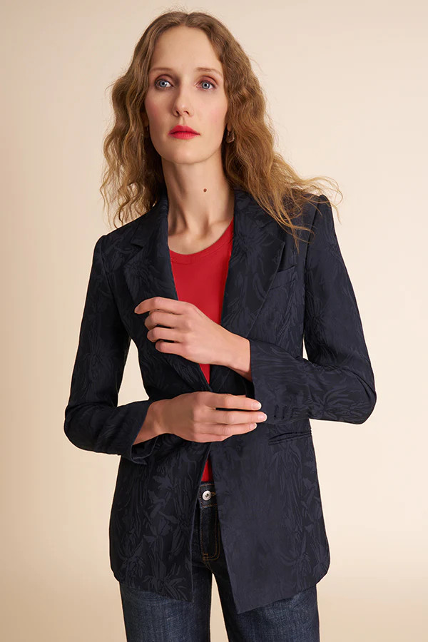 Rossi Executive Blazer - Twill Floral Jacquard :: Dark Navy | MM LaFleur