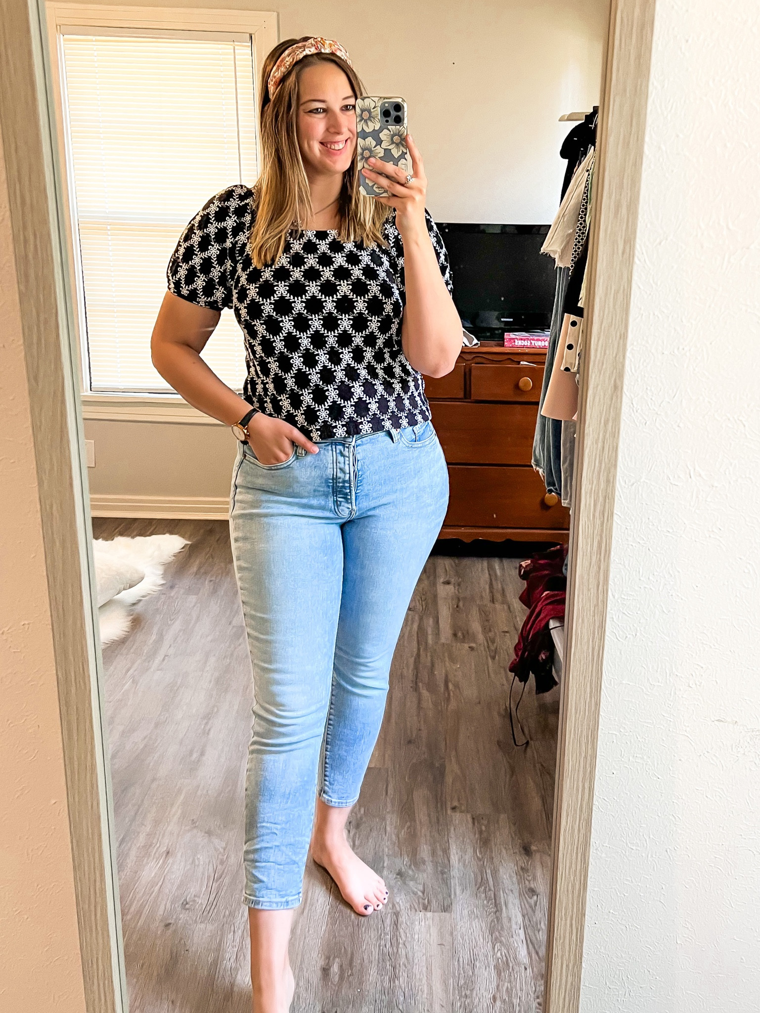 Wednesday 6.21.23 - loft puff sleeve square neck blouse (size medium, linking blue version too) and old navy og straight jeans (size 10) 

Midsize, midsize outfit, size 10, size 10 outfit, ootd, outfit inspo, summer outfit, casual work outfit, loft finds, classic style, grandmillenial style, affordable outfit, casual outfit, work blouse, 

#LTKFind #LTKunder50 #LTKworkwear