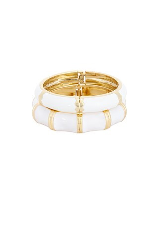 Enamel Stripe & Bamboo Set Of 2 cuff in White | Revolve Clothing (Global)