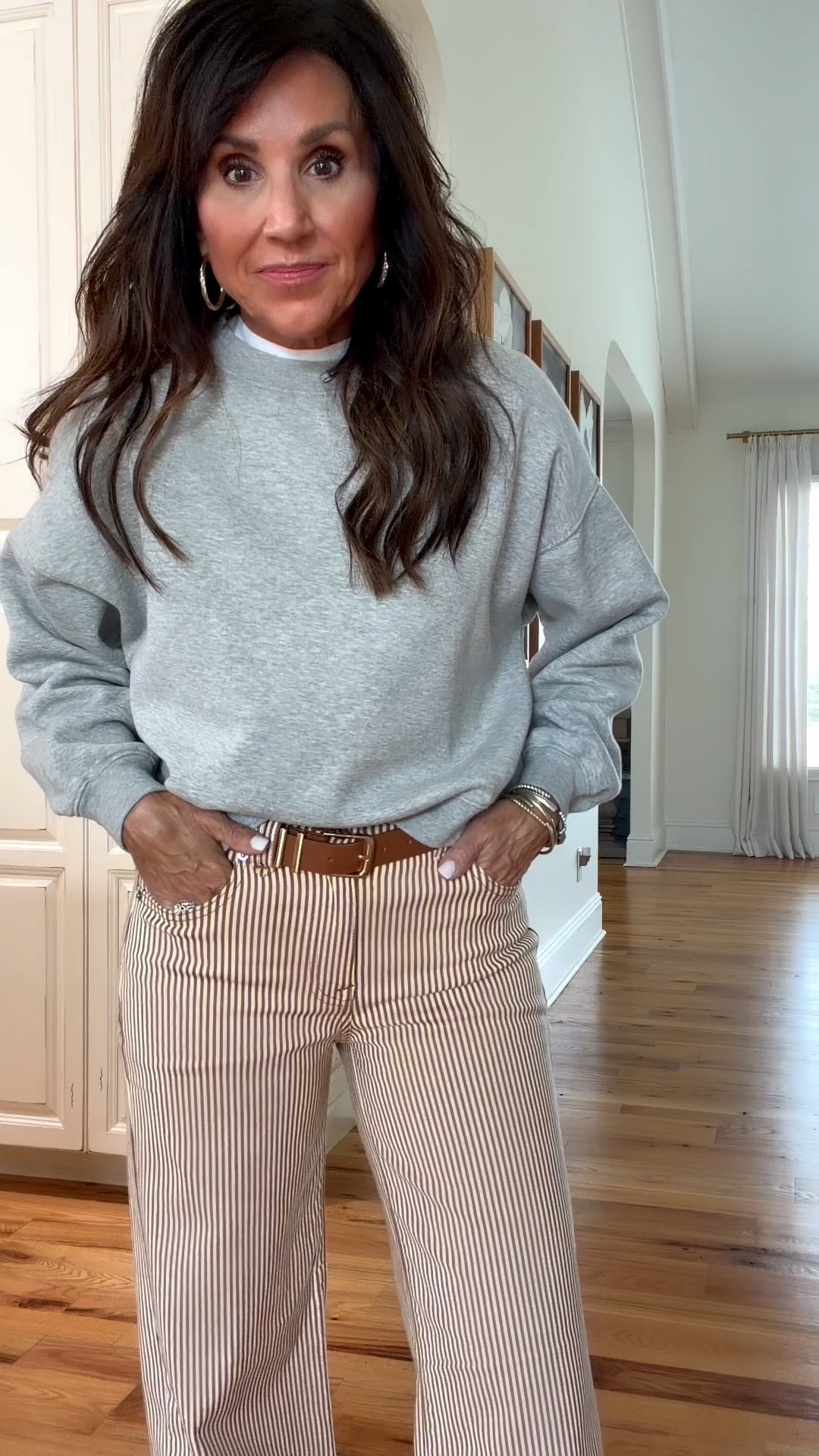 What I’m wearing
Sweatshirt - small
T-shirt - medium 
Pants -27

#LTKSeasonal #LTKOver40