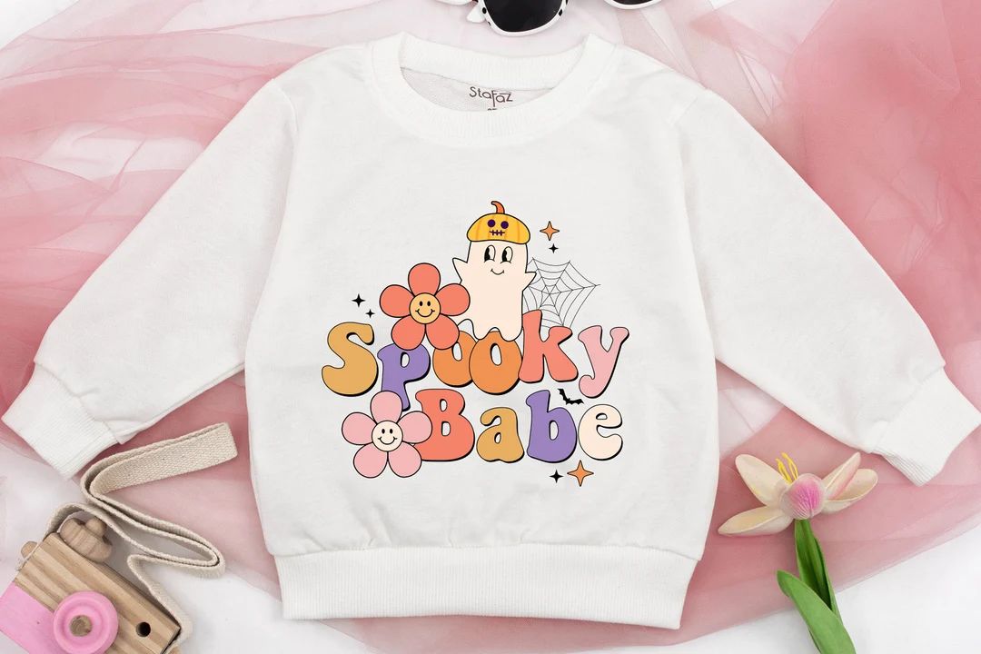 Halloween Kids Sweatshirt Retro Spooky Babe Kids Sweatshirt - Etsy | Etsy (US)