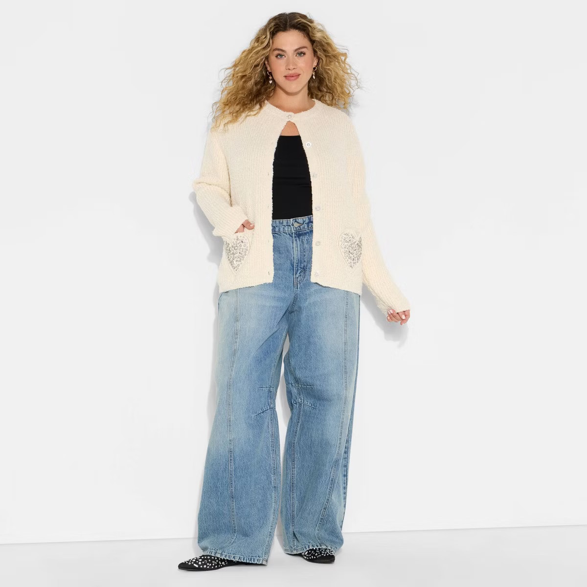 Wicked x Katie Kime Women's Heart Graphic Cardigan - Cream | Target