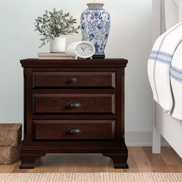 Plattsburgh 28'' Tall 3 - Drawer Solid Wood Nightstand in Cherry | Wayfair North America