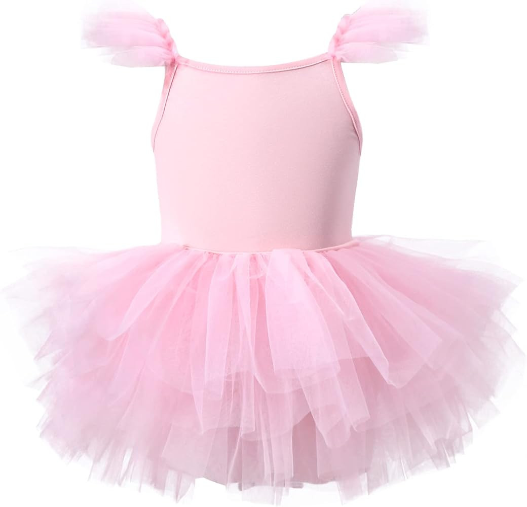 Girls Dance Tutu Dresses Ruffle Sleeve Snap Crotch Ballet Leotards | Amazon (US)