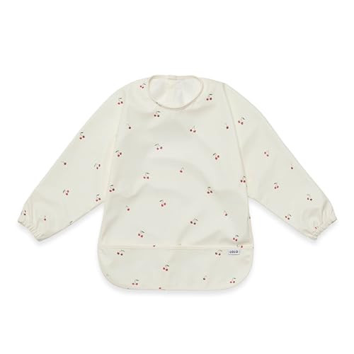 Lalo Smock Bib - Long Sleeve Baby Bib, Elastic Cuffs for Comfort, Large Catch-All Pocket, Waterproof Recycled Polyester - Durable Baby Smock Bib for Mealtime & Playtime - Ages 6-24 Mo. - Cherry | Amazon (US)
