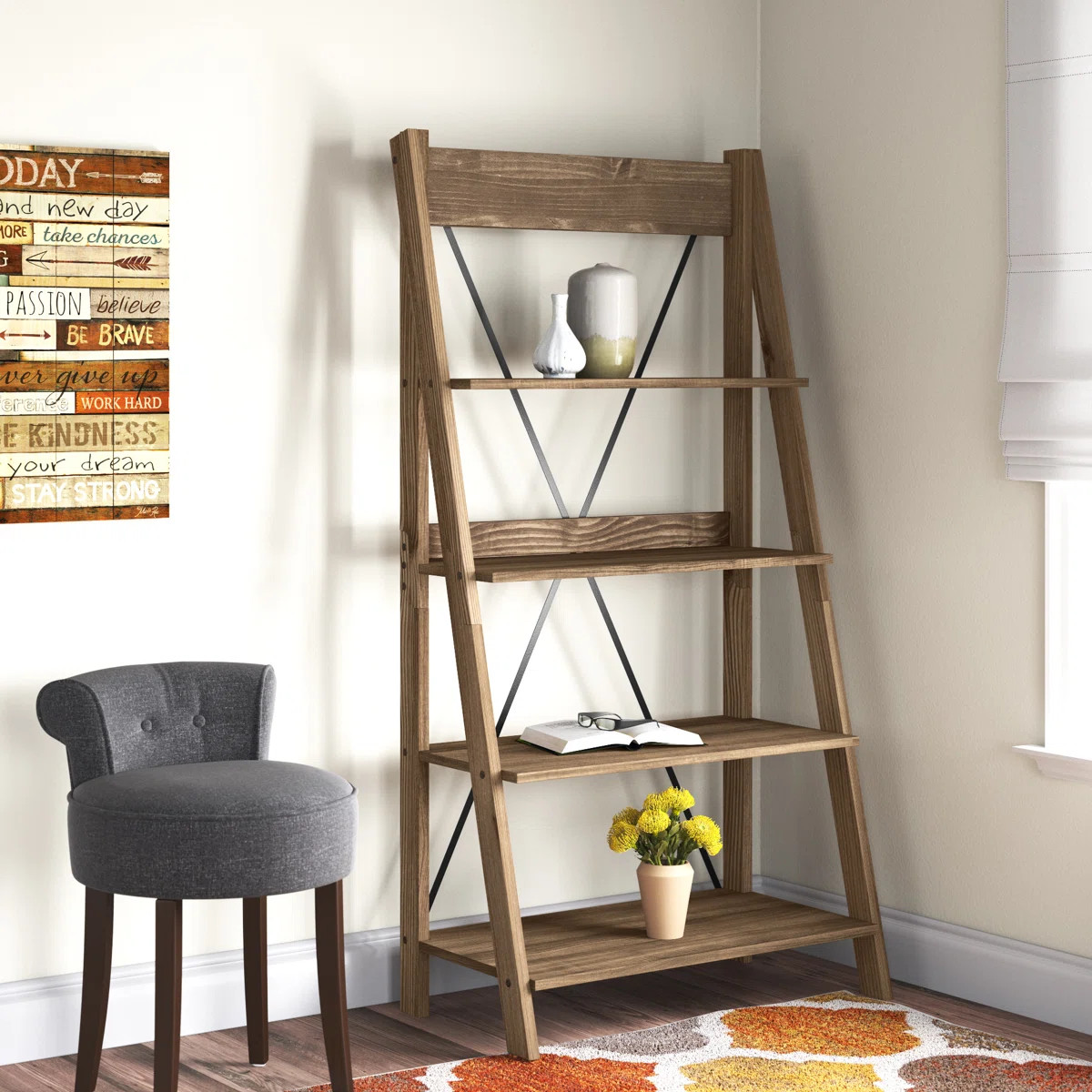 68" H x 35" W 4-Tier Solid Wood Ladder Bookshelf | Wayfair North America