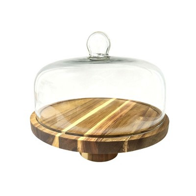 Kinor Rustic Wooden Cake Stand with Glass Dome, Pedestal Dessert Display for Cakes and Pastries | Target
