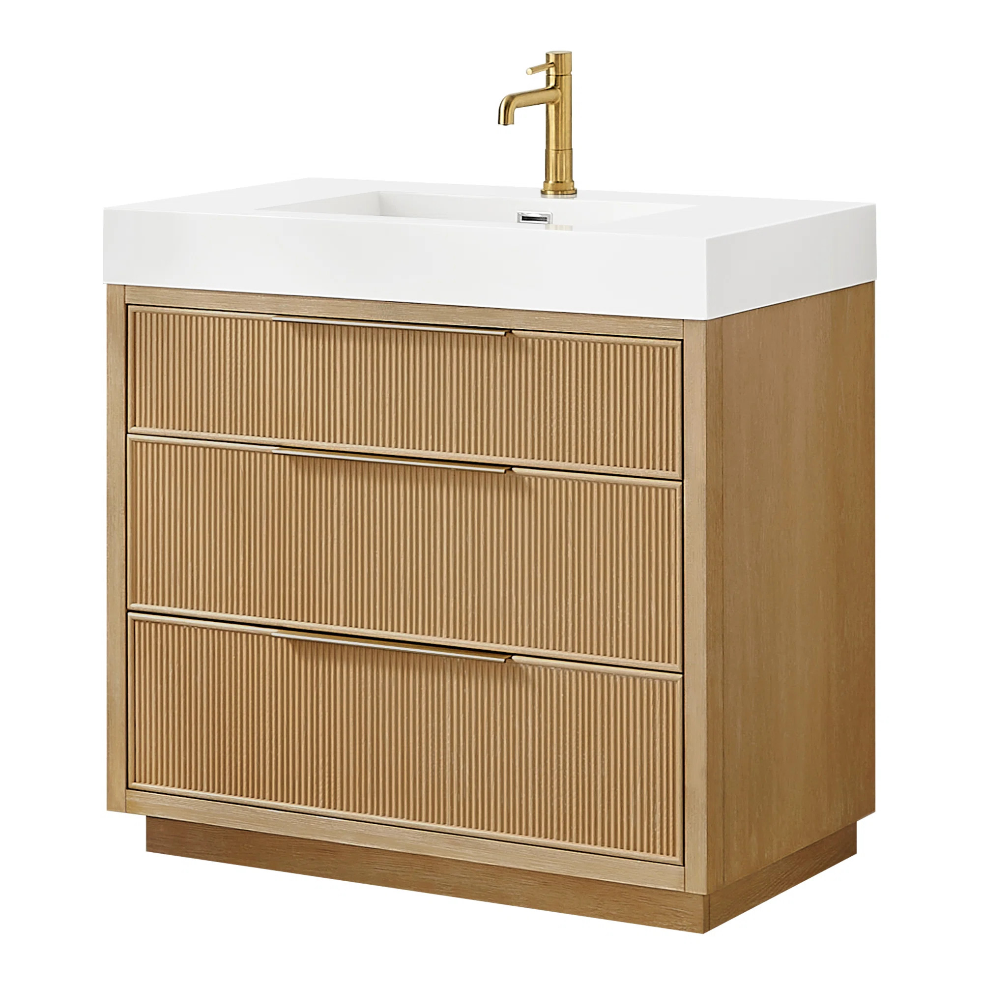 Grunwald 36" Single Bath Vanity in Washed Ash Grey with White Integrated Stone Sink Top | Wayfair North America