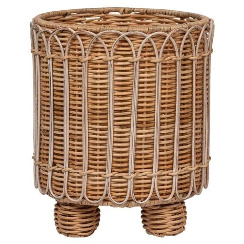 Juliska Provence Coastal Beach Whitewash Woven Rattan Round Planter | Kathy Kuo Home