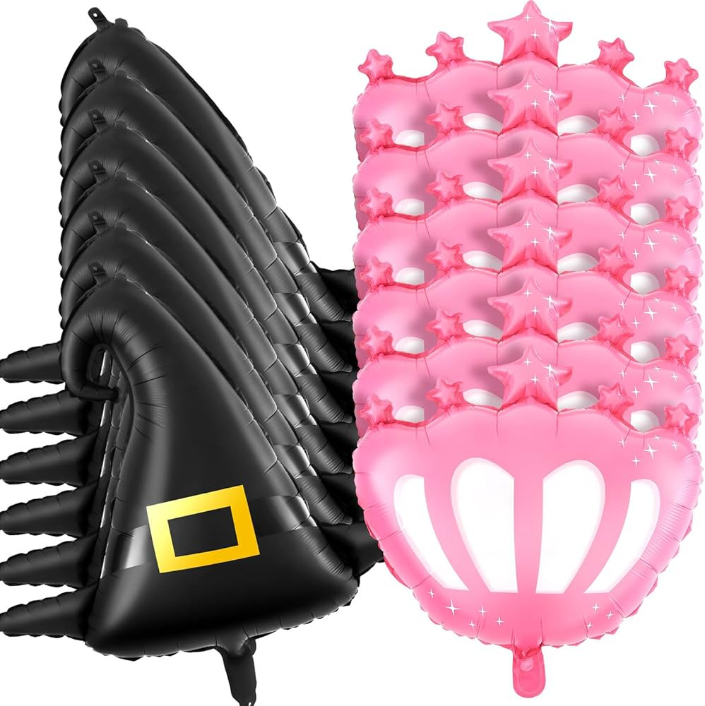 12 Pcs Wicked Party Decorations, 6 Pcs Black Witch Hat Balloon and 6 Pcs Pink Princess Crown Ball... | Amazon (US)