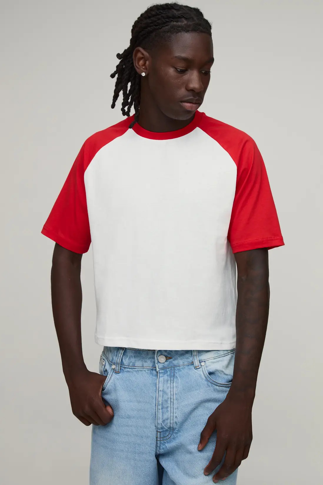 Red Slim Shrunken Fit Raglan T-shirt | BOOHOOMAN | boohooMAN (DE, IE & UK)