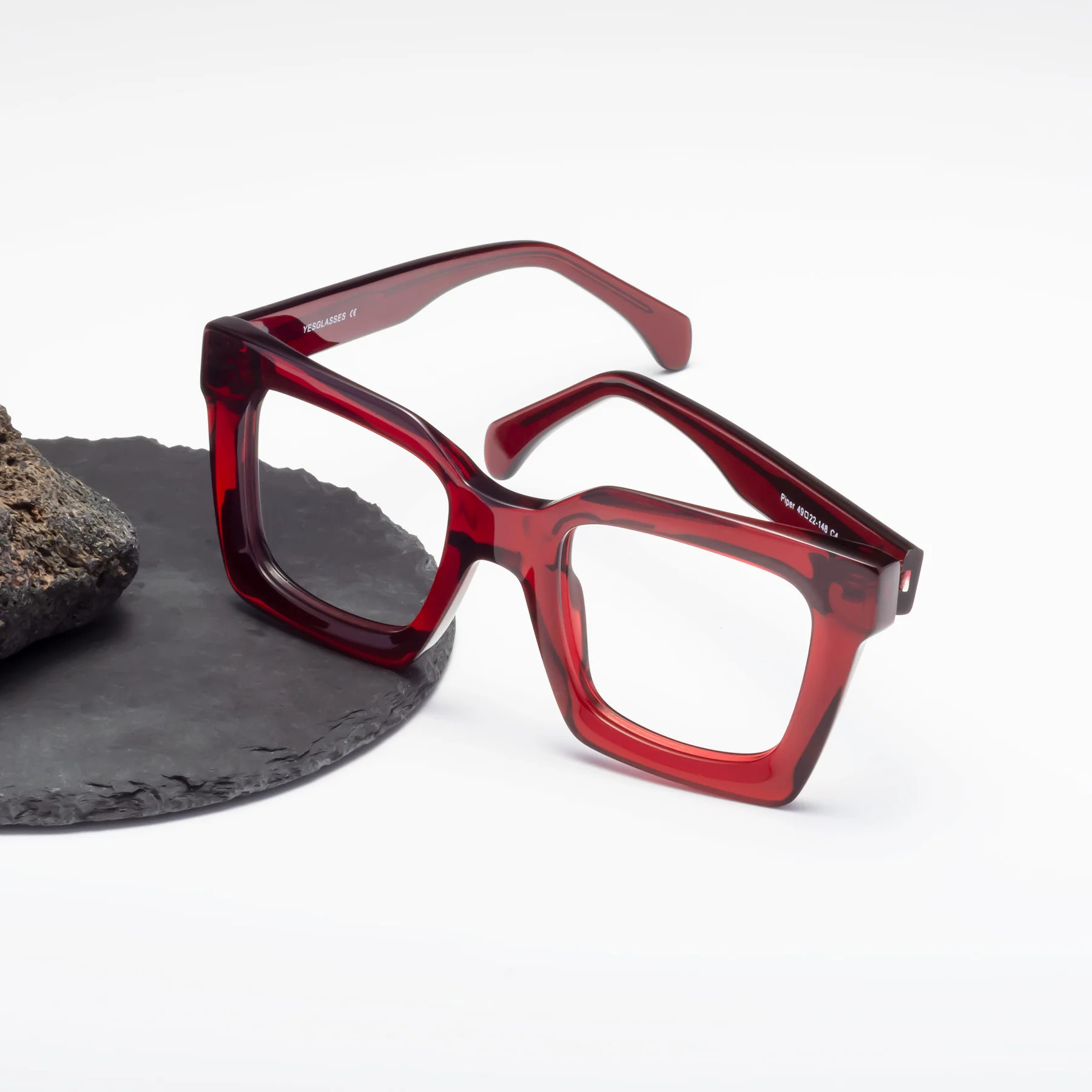 Wine Oversized Thick Square Blue Light Glasses - Piper | Yesglasses