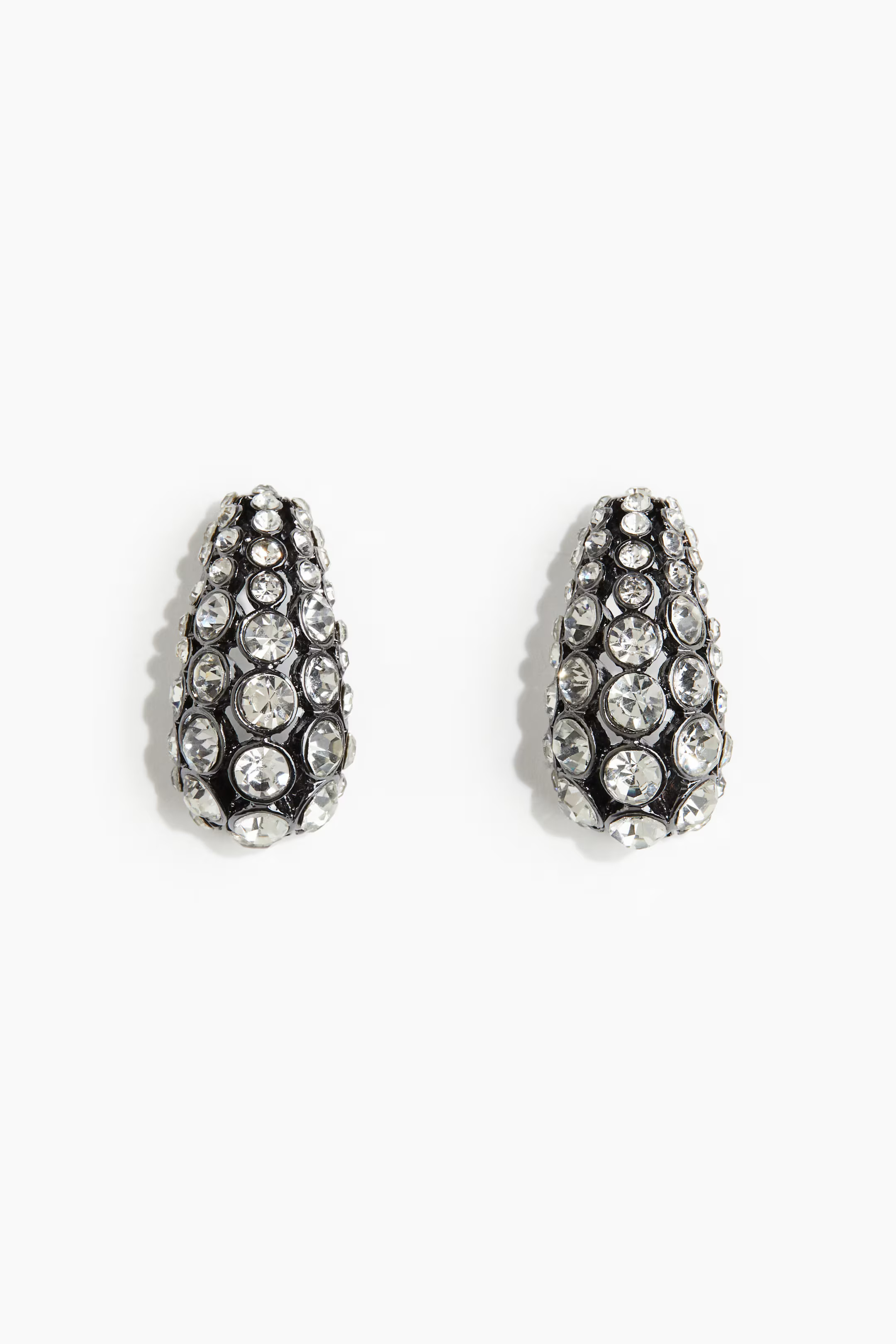 Rhinestone-embellished dome earrings - Silver-coloured - Ladies | H&M GB | H&M (UK, MY, IN, SG, PH, TW, HK)